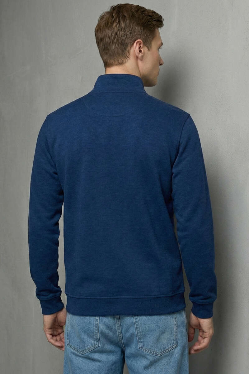 Dik Yaka Çıtçıtlı Erkek Sweatshirt Lacivert