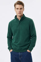 Dik Yaka Çıtçıtlı Erkek Sweatshirt Nefti