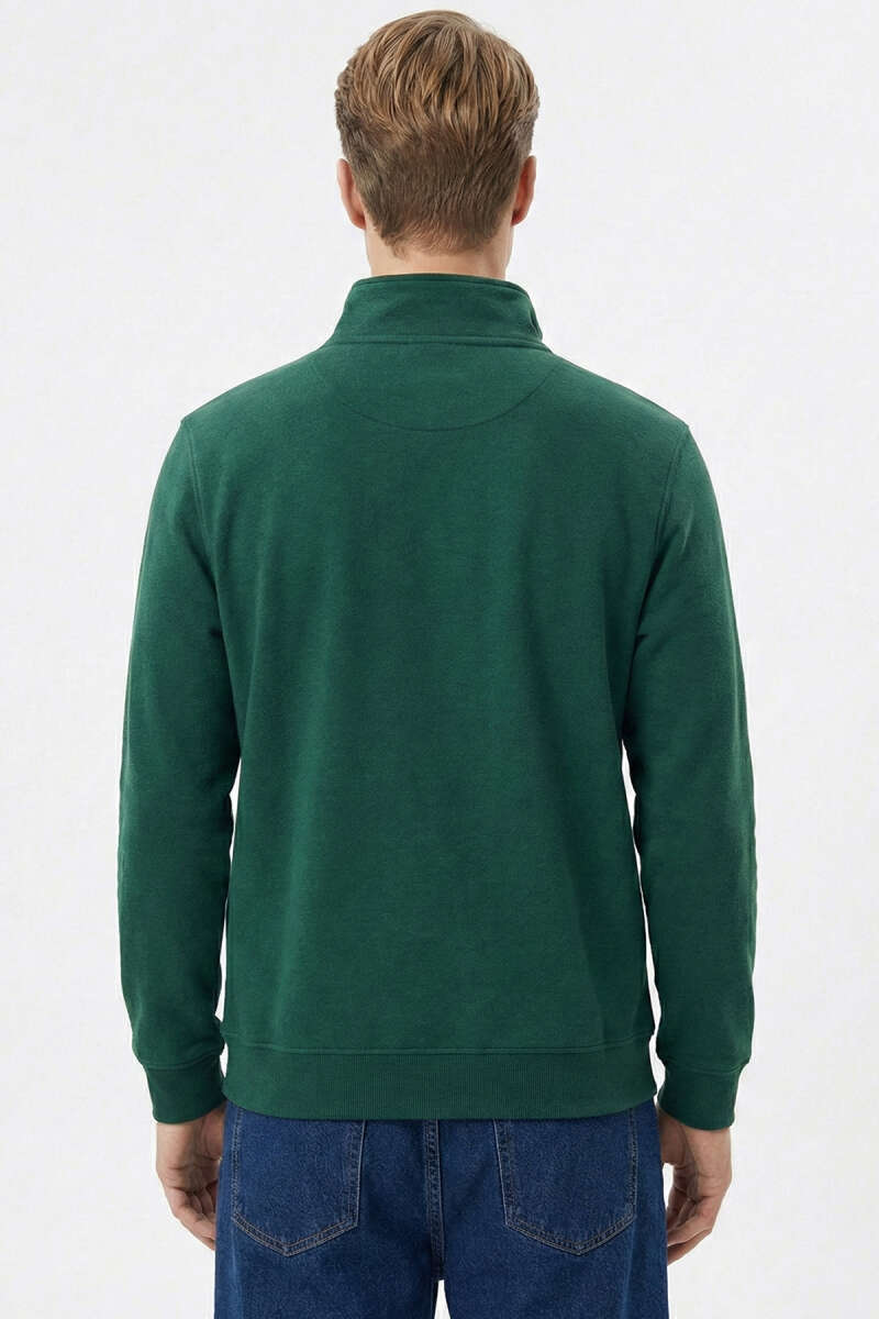 Dik Yaka Çıtçıtlı Erkek Sweatshirt Nefti