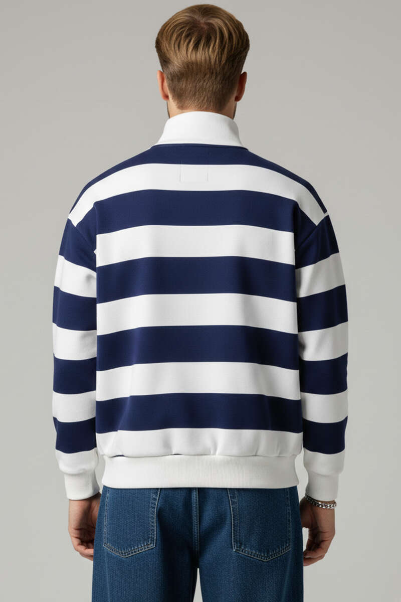 Dik Yaka Şeritli Erkek Sweatshirt