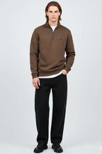 Dik Yaka Yarım Fermuar Sweatshirt