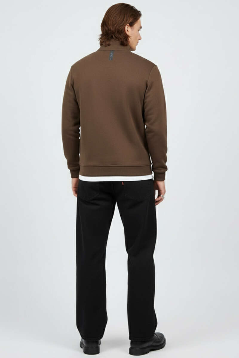 Dik Yaka Yarım Fermuar Sweatshirt