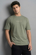 Don't Look Back Baskılı Oversize Erkek T-shirt Haki