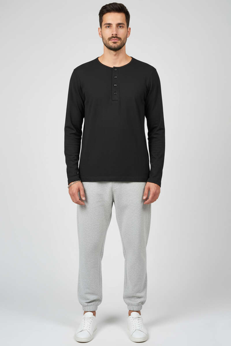 Düğme Detaylı  Erkek Sweatshirt