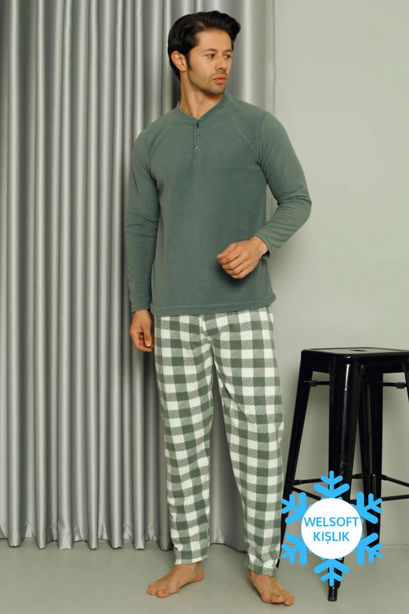 Düğme Yakalı Doğalgaz Faturası Düşüren Erkek Pijama Takımı