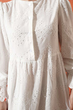 Düğmeli Brode Bilek Lastikli Elbise