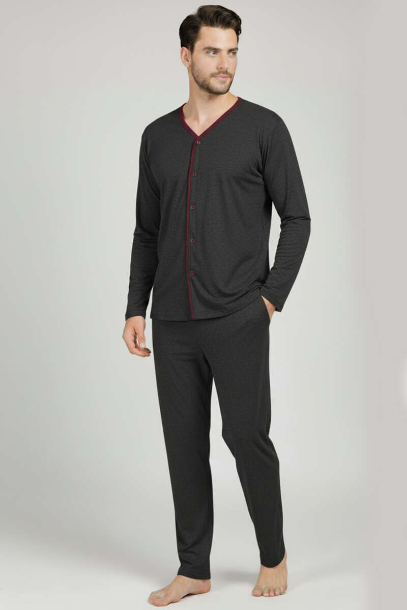 Düğmeli Büyük Beden İnterlok Erkek Pijama Takım