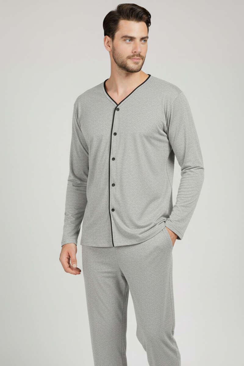 Düğmeli Büyük Beden İnterlok Erkek Pijama Takım