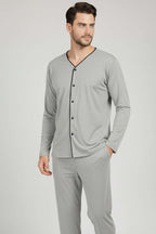 Düğmeli Büyük Beden İnterlok Erkek Pijama Takım