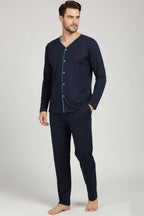 Düğmeli Büyük Beden İnterlok Erkek Pijama Takım