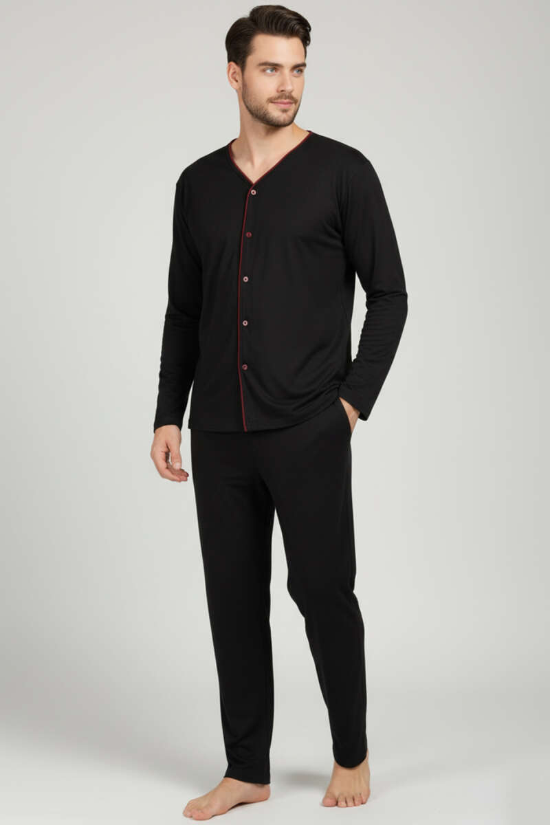 Düğmeli Büyük Beden İnterlok Erkek Pijama Takım