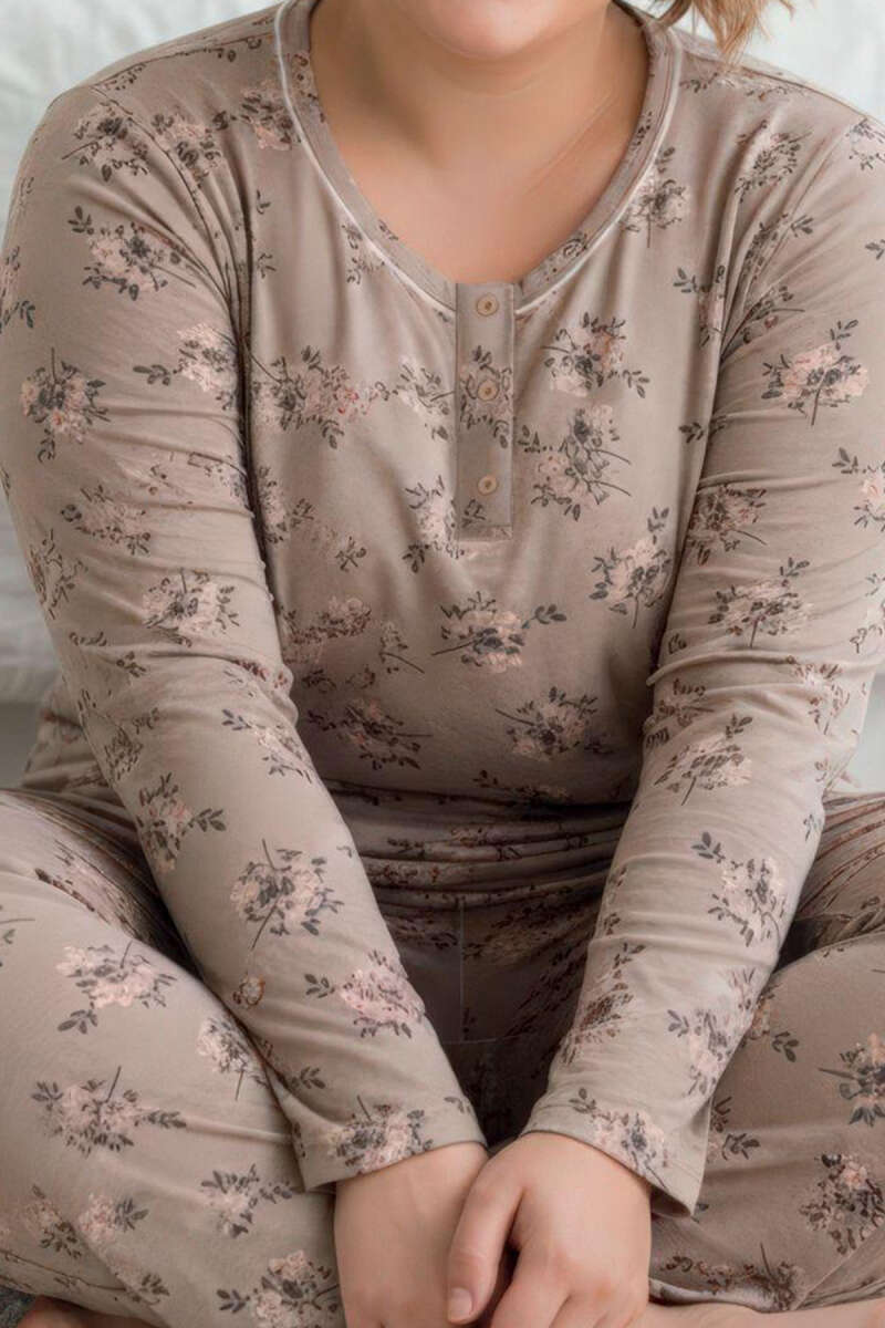 Düğmeli Büyük Beden Viscon Pijama Takımı