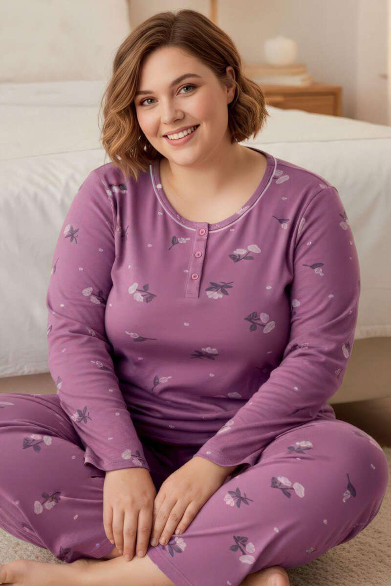 Düğmeli Büyük Beden Viscon Pijama Takımı