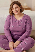 Düğmeli Büyük Beden Viscon Pijama Takımı