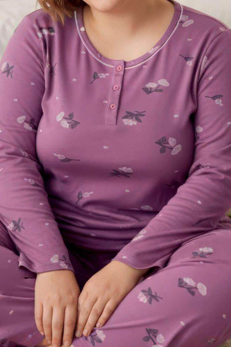 Düğmeli Büyük Beden Viscon Pijama Takımı