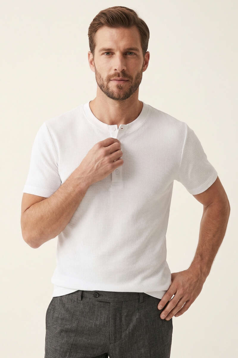 Düğmeli Fitilli Erkek T-shirt