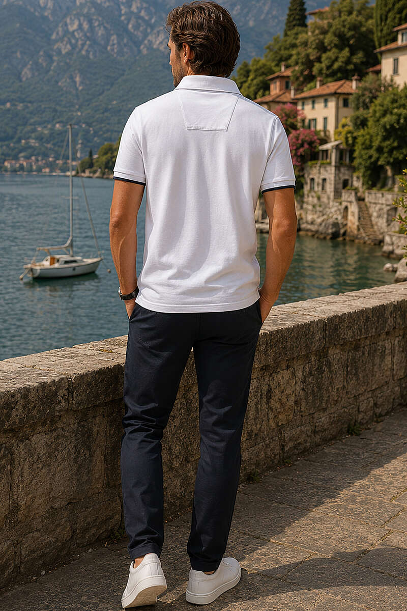 Düğmeli Gömlek Yaka Şeritli Erkek T-shirt