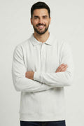 Düğmeli Jakar Şardonlu Erkek Sweatshirt