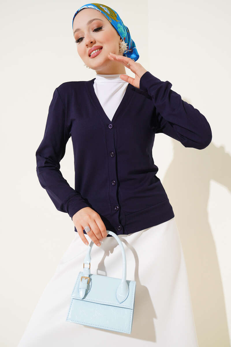 Buttoned Short Viscose Cardigan