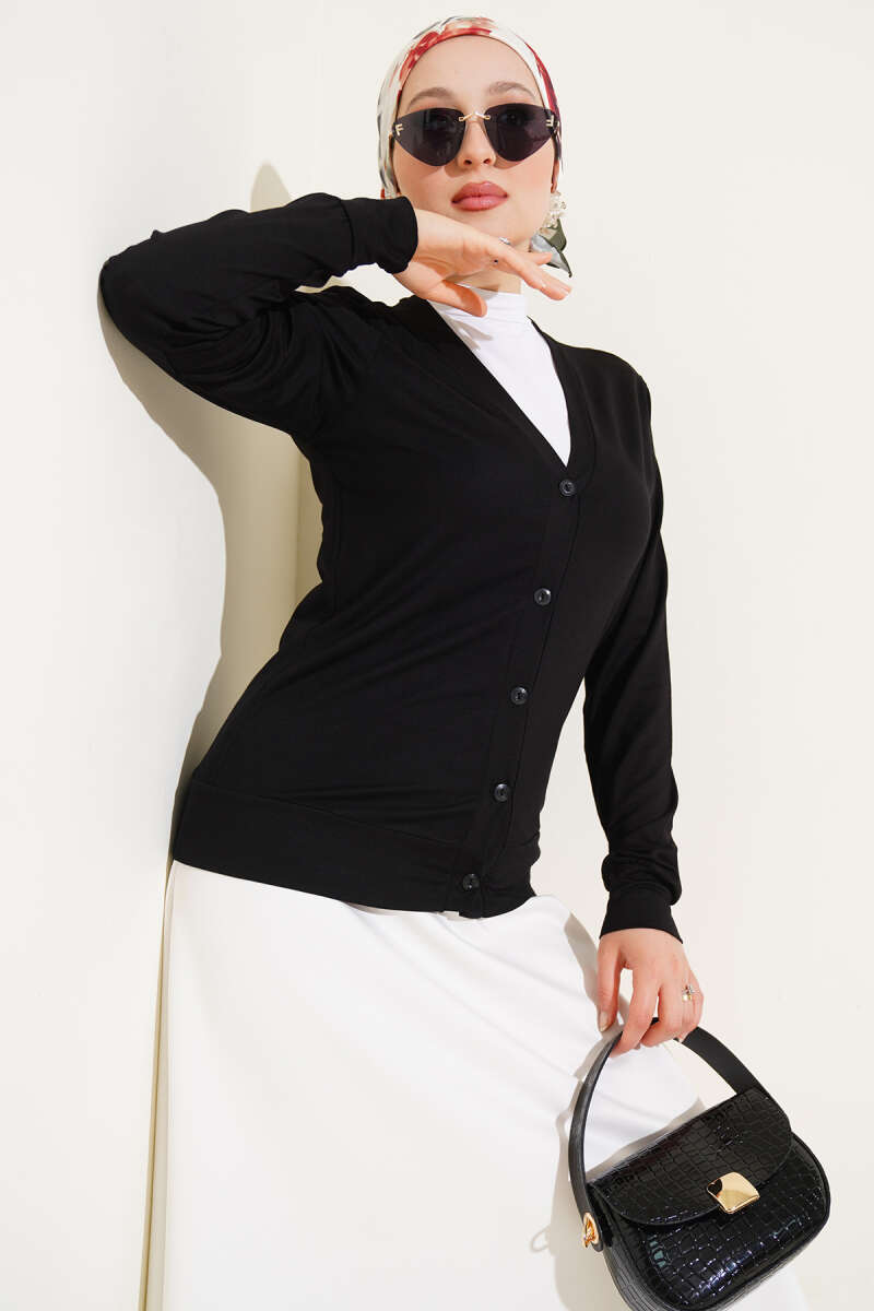 Buttoned Short Viscose Cardigan