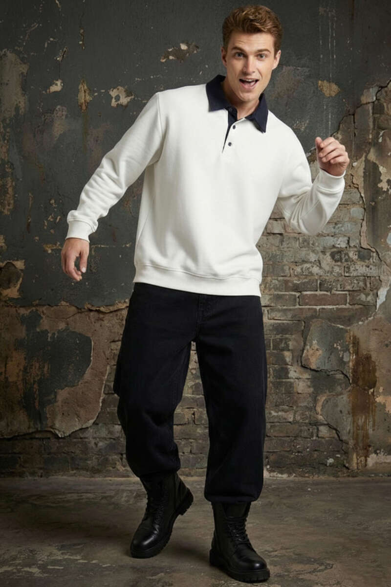 Buttoned Polo Collar Men's Sweatshirt