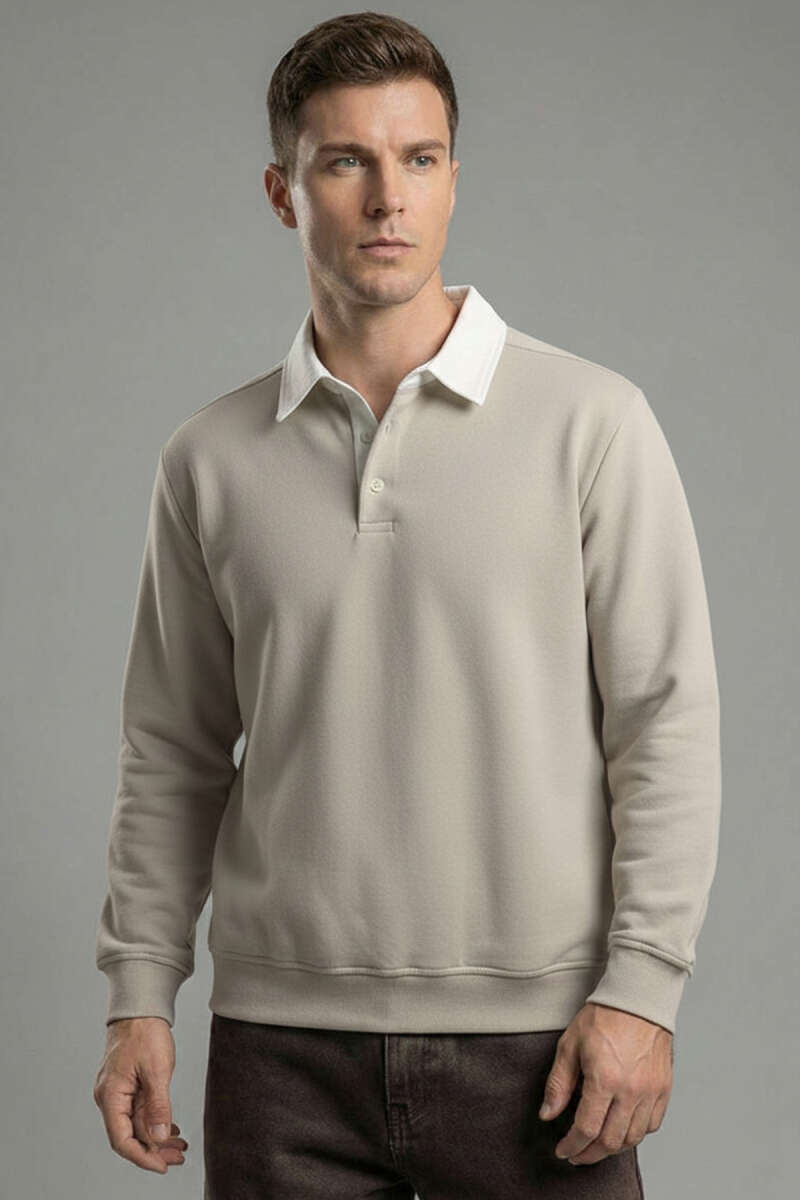 Buttoned Polo Collar Men's Sweatshirt