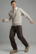 Buttoned Polo Collar Men's Sweatshirt