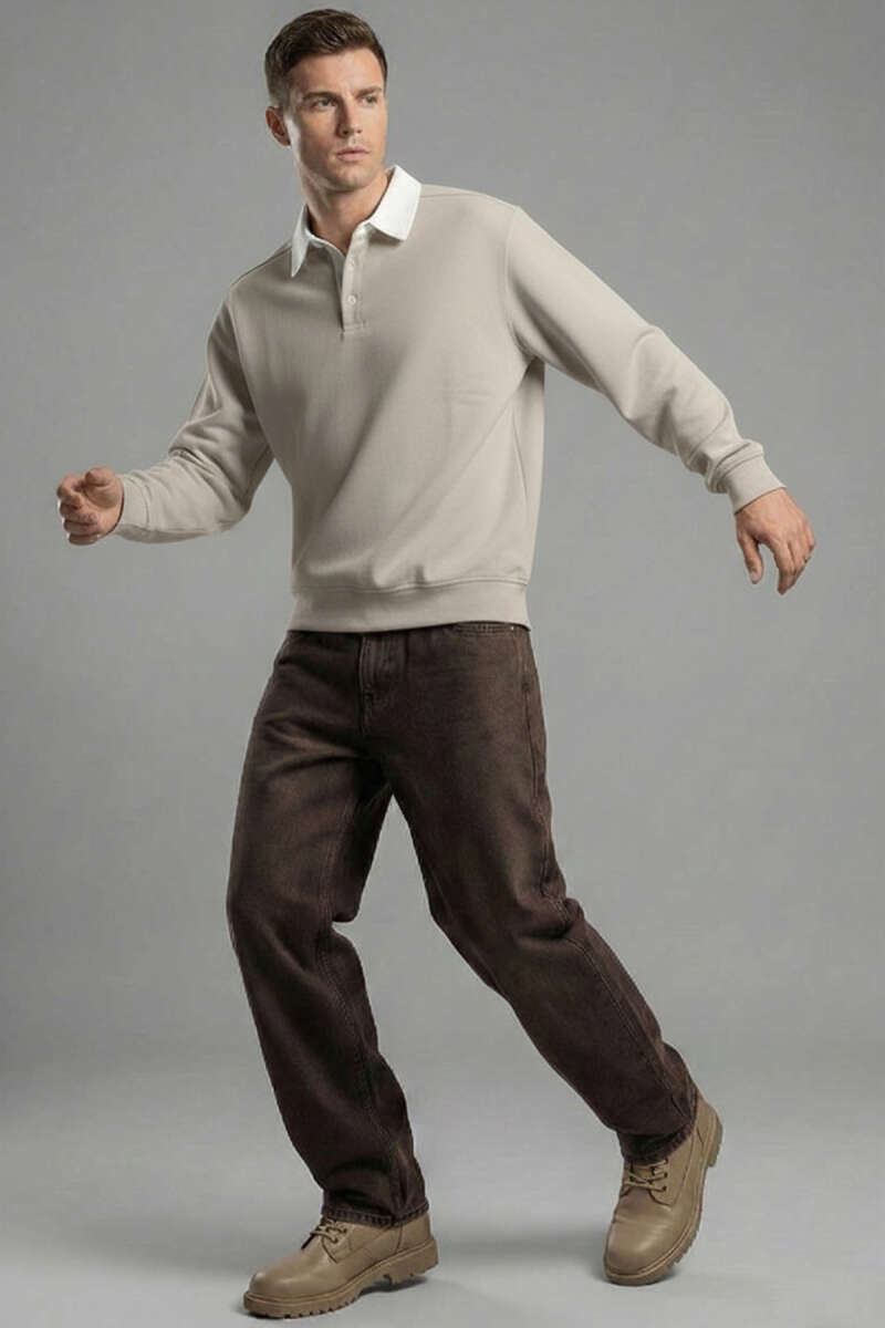 Buttoned Polo Collar Men's Sweatshirt