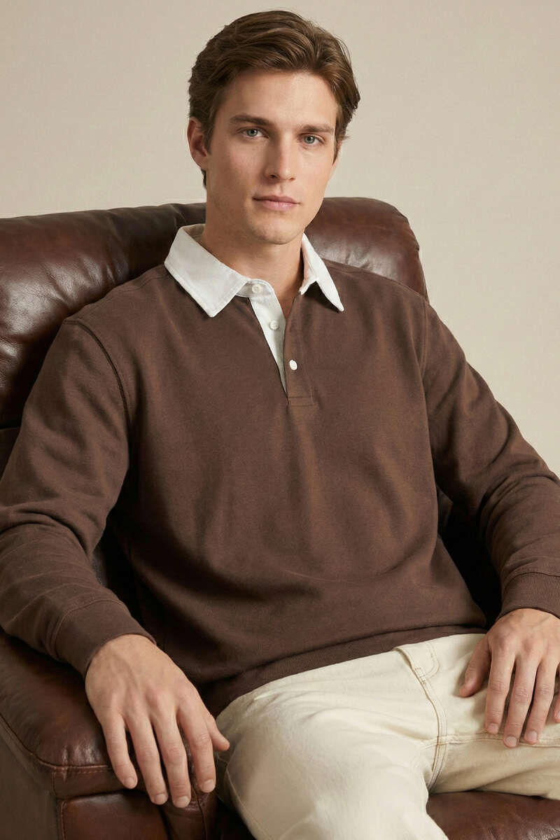 Buttoned Polo Collar Men's Sweatshirt