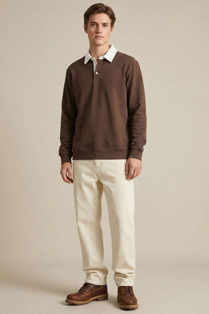 Buttoned Polo Collar Men's Sweatshirt