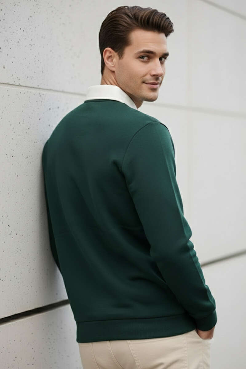 Buttoned Polo Collar Men's Sweatshirt