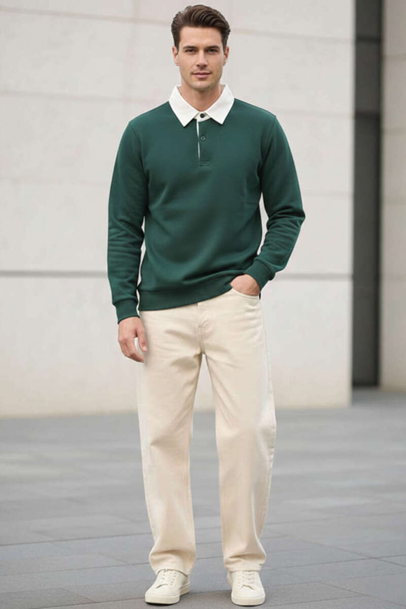 Buttoned Polo Collar Men's Sweatshirt