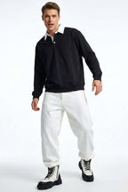 Buttoned Polo Collar Men's Sweatshirt