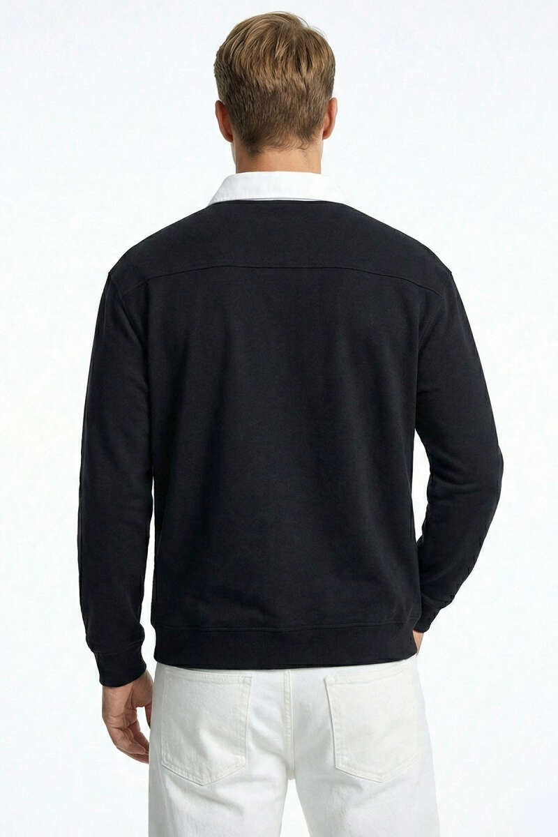 Buttoned Polo Collar Men's Sweatshirt