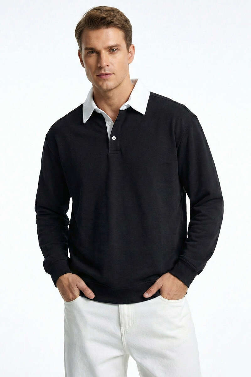 Buttoned Polo Collar Men's Sweatshirt