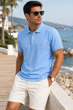 Düğmeli Polo Yaka Erkek T-shirt İndigo