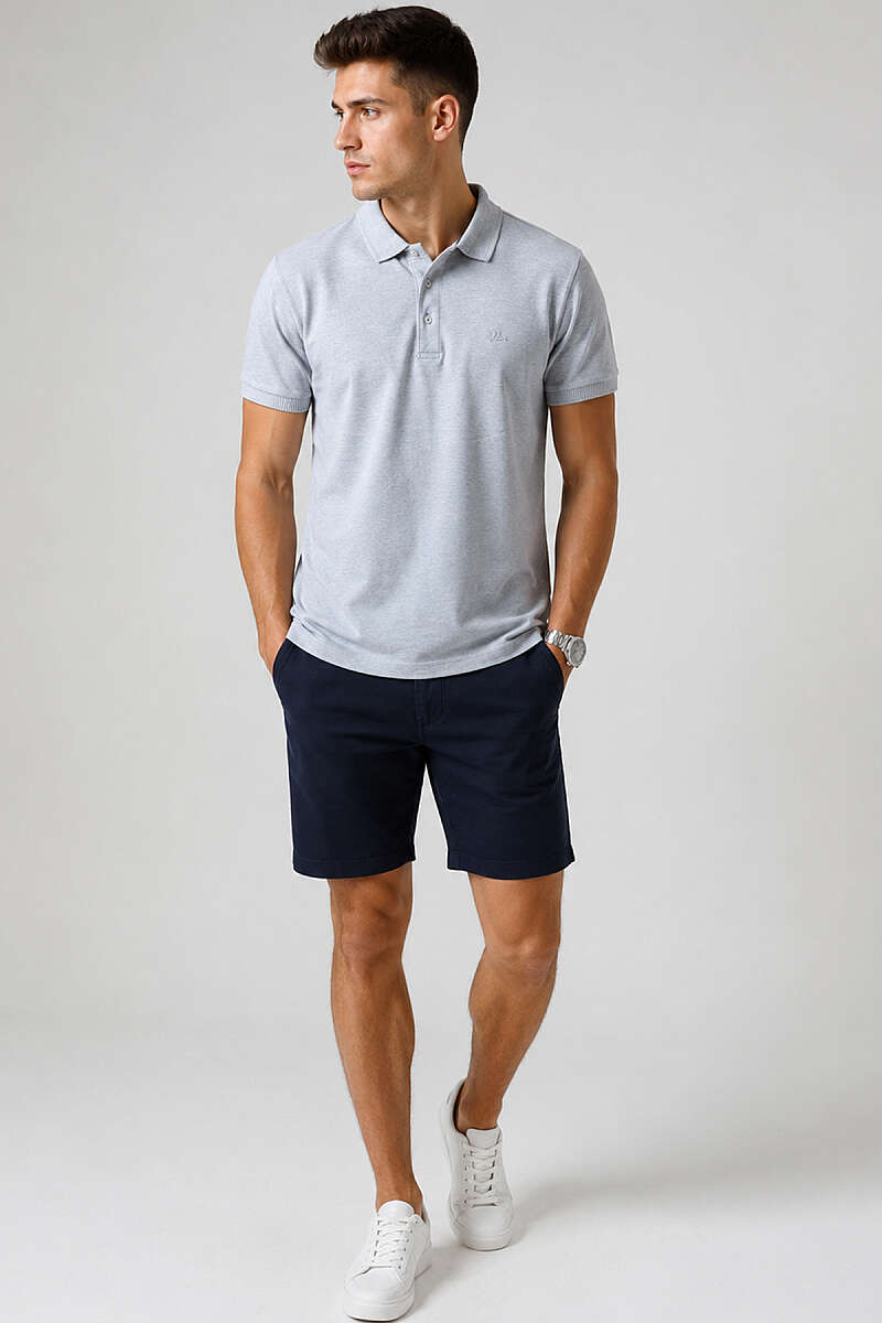 Düğmeli Polo Yaka Erkek T-shirt Mavi
