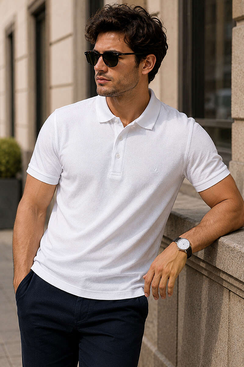 Düğmeli Polo Yaka Waffle Erkek T-shirt
