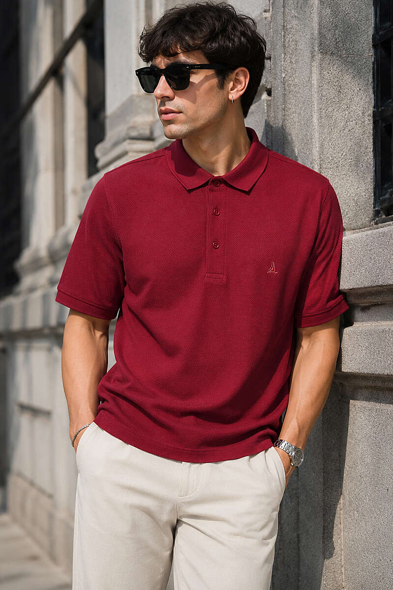 Düğmeli Polo Yaka Waffle Erkek T-shirt