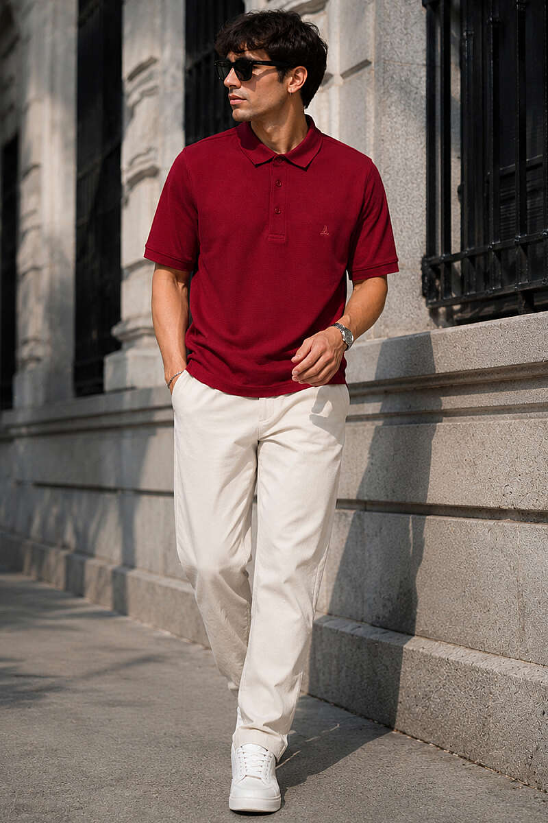 Düğmeli Polo Yaka Waffle Erkek T-shirt