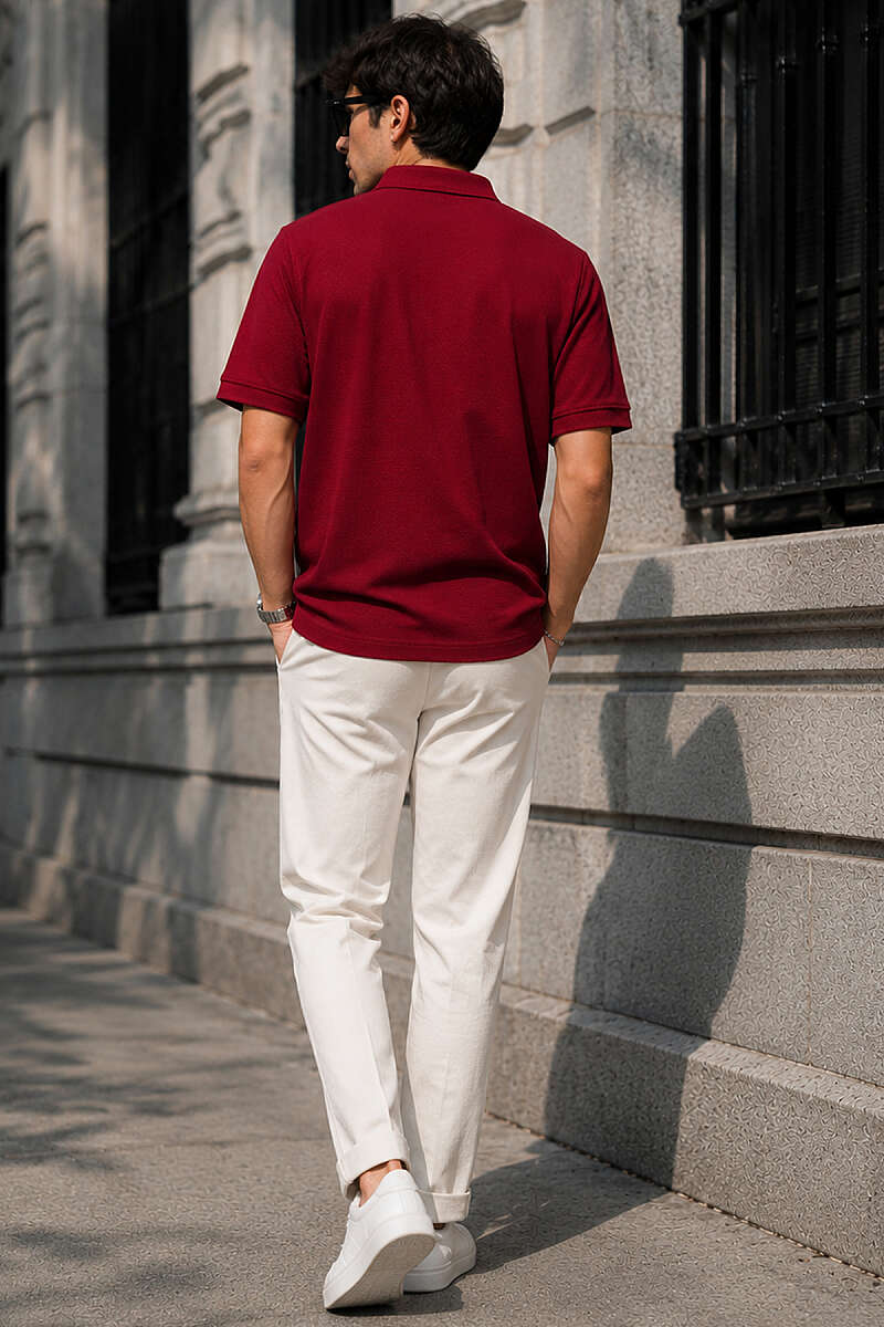 Düğmeli Polo Yaka Waffle Erkek T-shirt