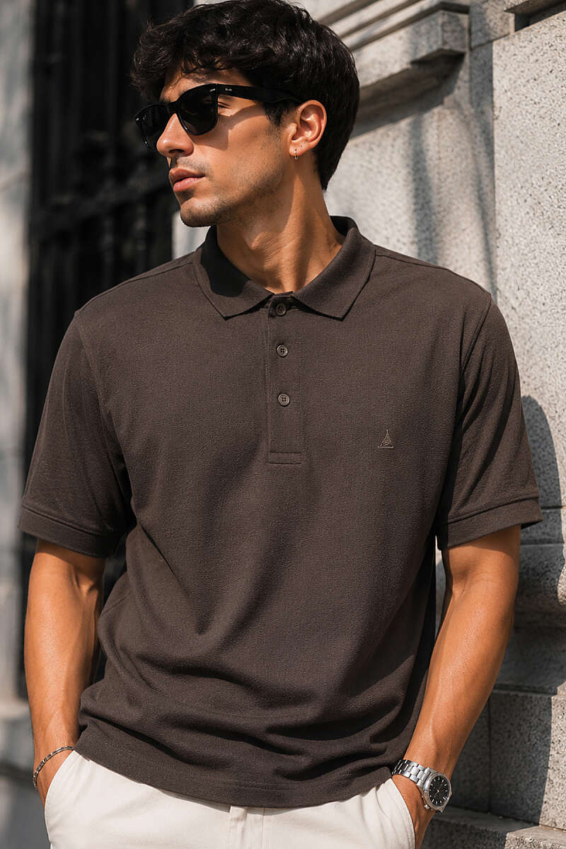 Düğmeli Polo Yaka Waffle Erkek T-shirt