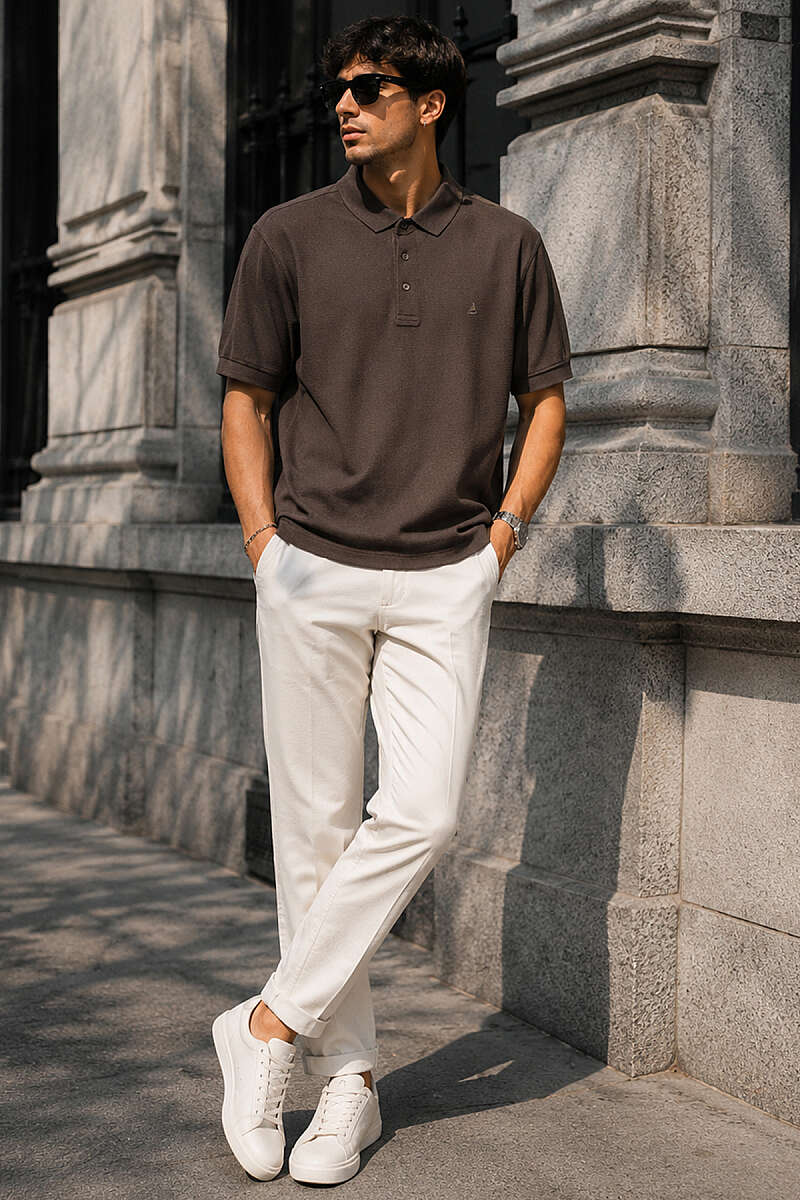 Düğmeli Polo Yaka Waffle Erkek T-shirt