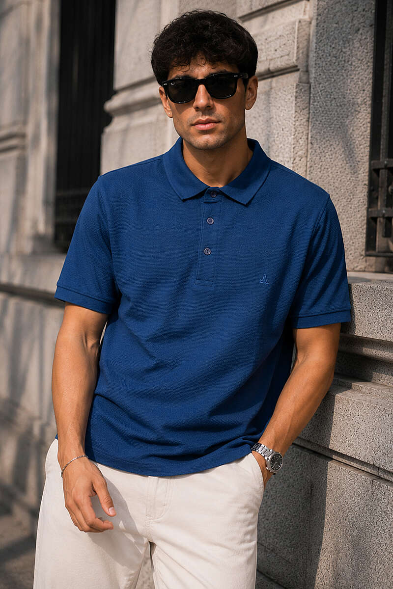 Düğmeli Polo Yaka Waffle Erkek T-shirt