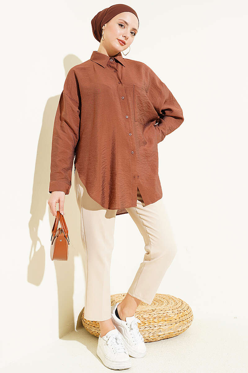 Düşük Omuzlu Tek Cepli Gömlek