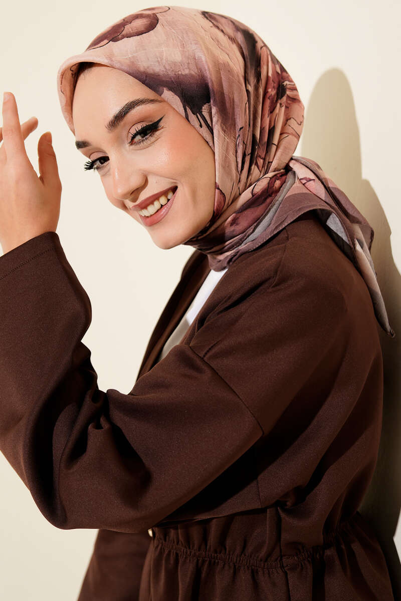 Ebruli Çiçekli Bambu Kraş Eşarp