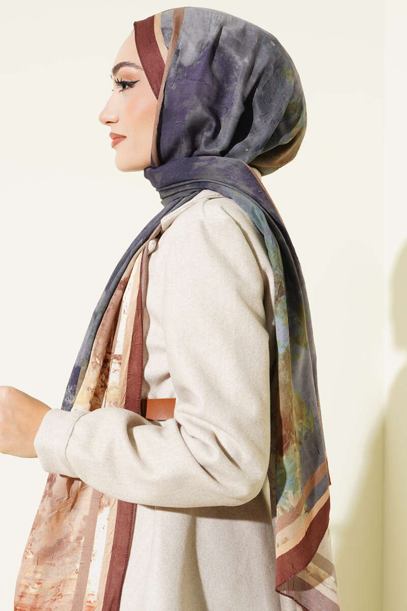 Ebruli Desen Bambu Kraş Şal