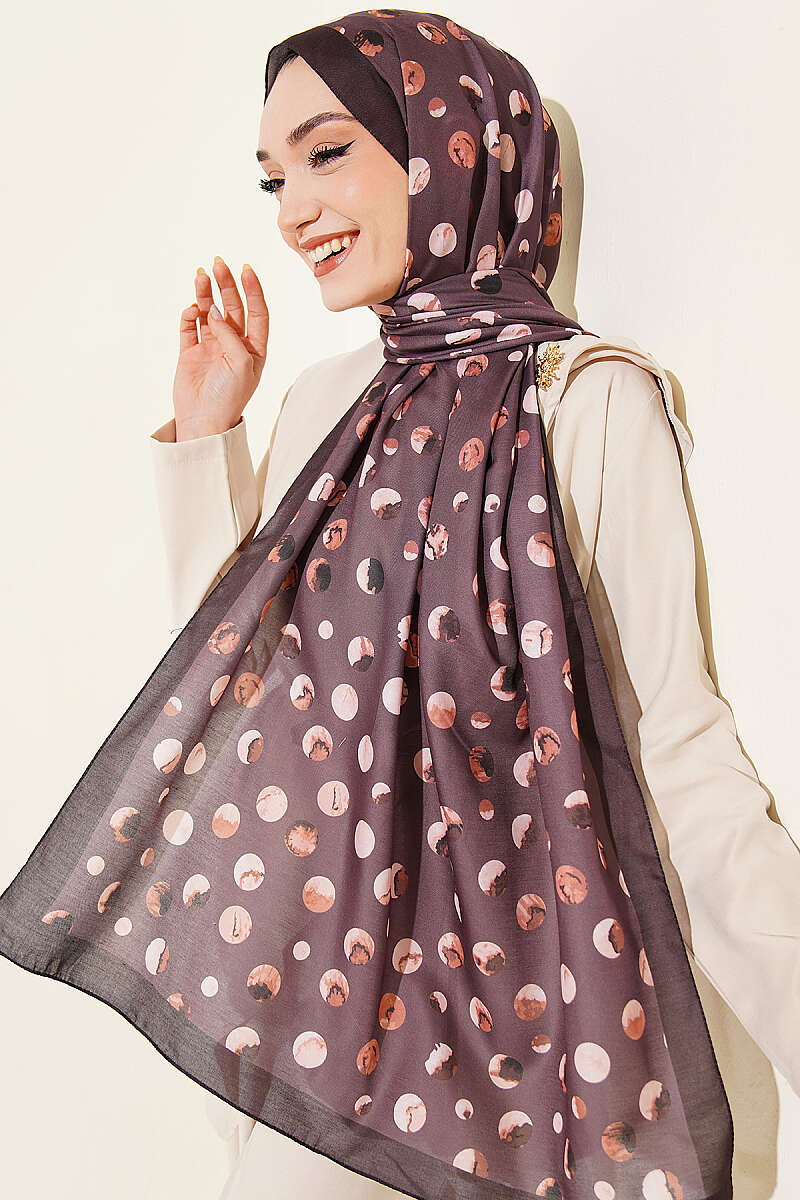Ebruli Puantiye Desen Şal Acı Kahve