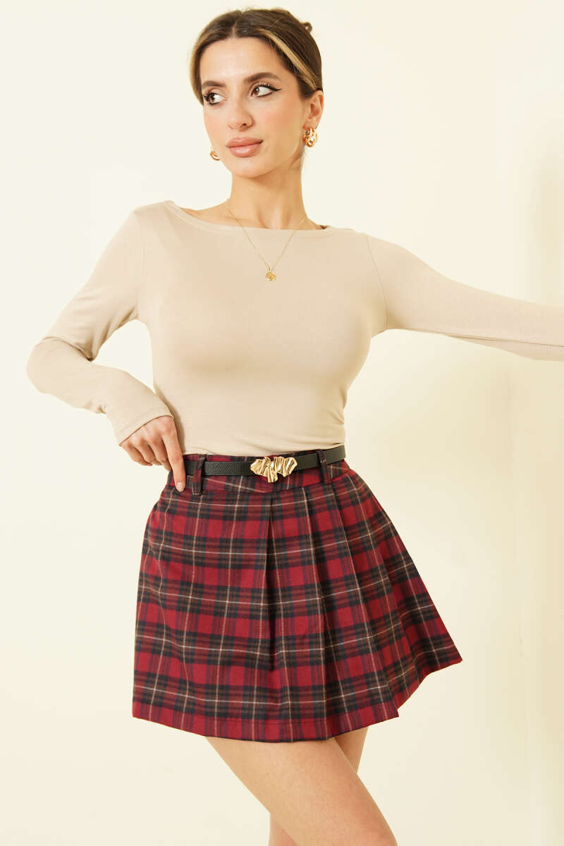 Ekose Desen Pileli Mini Şort Etek Главное изображение товара