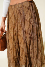 Ekose Desen Şifon Midi Etek